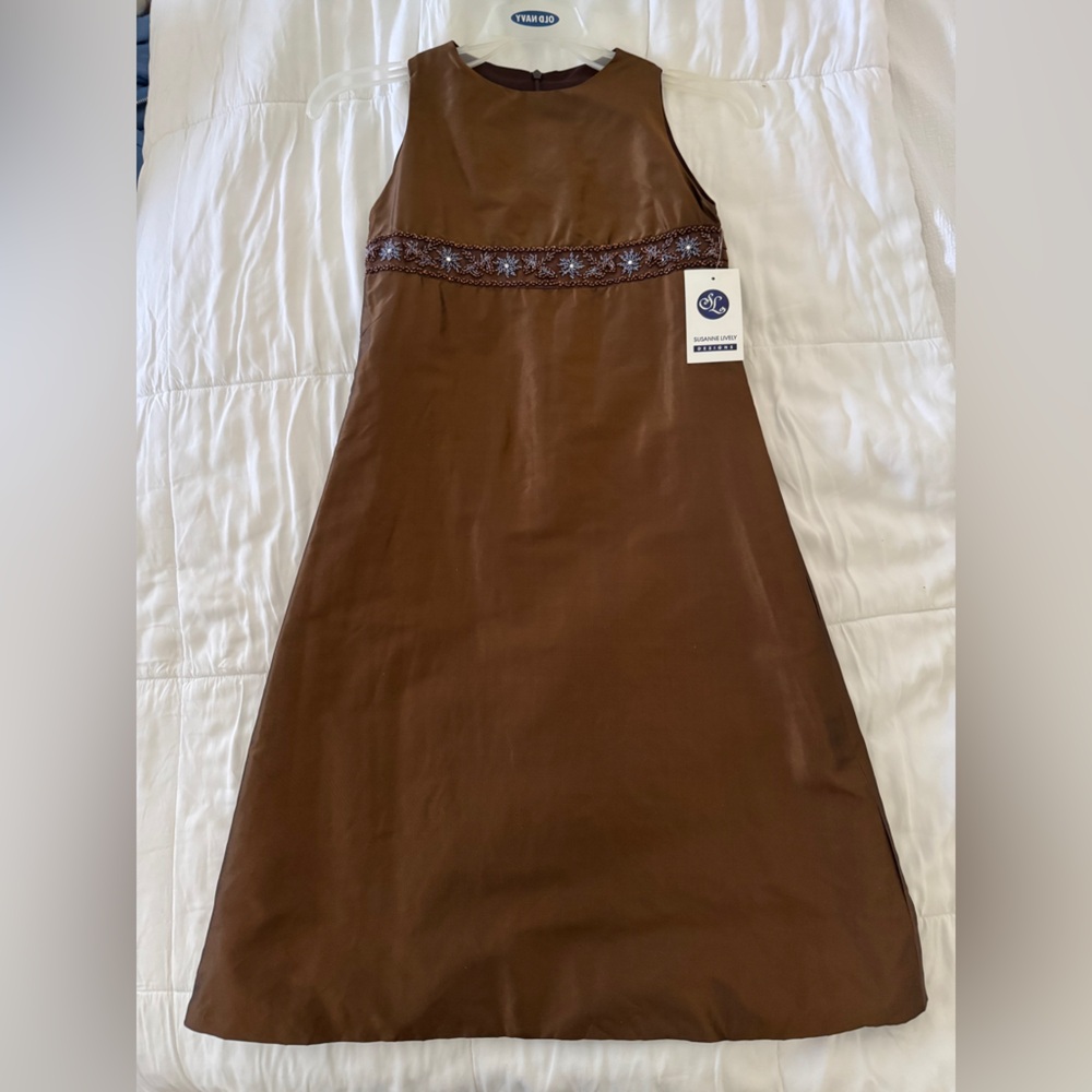 Chocolate Brown Beaded Girls Dress for Formal Occasions
